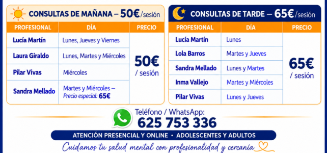 Precios y horarios de Psicología