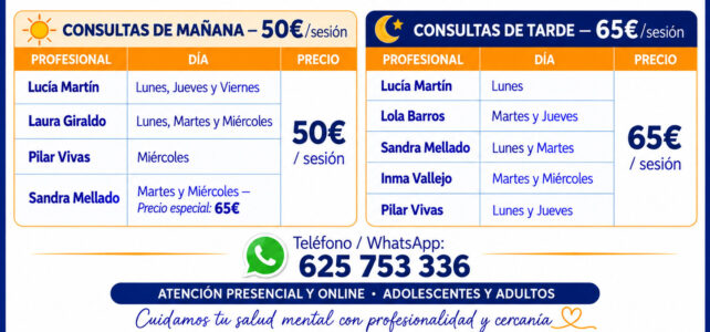 Precios y horarios de Psicología